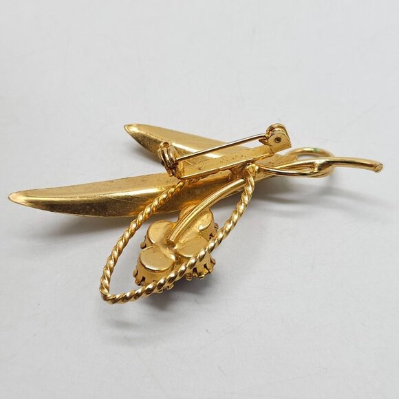 Vintage Gold Tone Leaf Brooch With Purple Rhinestones - Picture 3 of 4